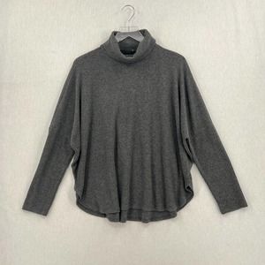 HEATHER Shirt Womens Small Gray Turtleneck Oversized Ribbed Knit Slouchy